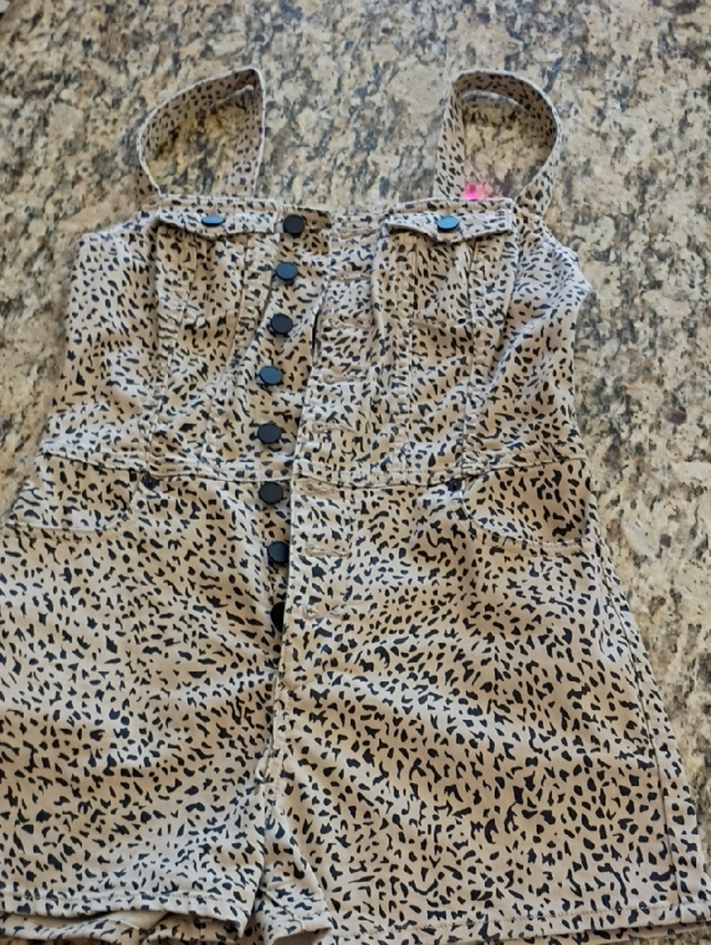 Volcom Tan & Black Leopard-Print Button Front Romper